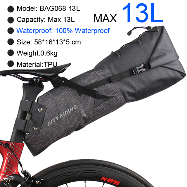 Bike Bag Waterproof 13L Large Capacity Bicycle Saddle Bag Cycling Foldable Tail Rear Bag MTB Road Trunk Bikepacking